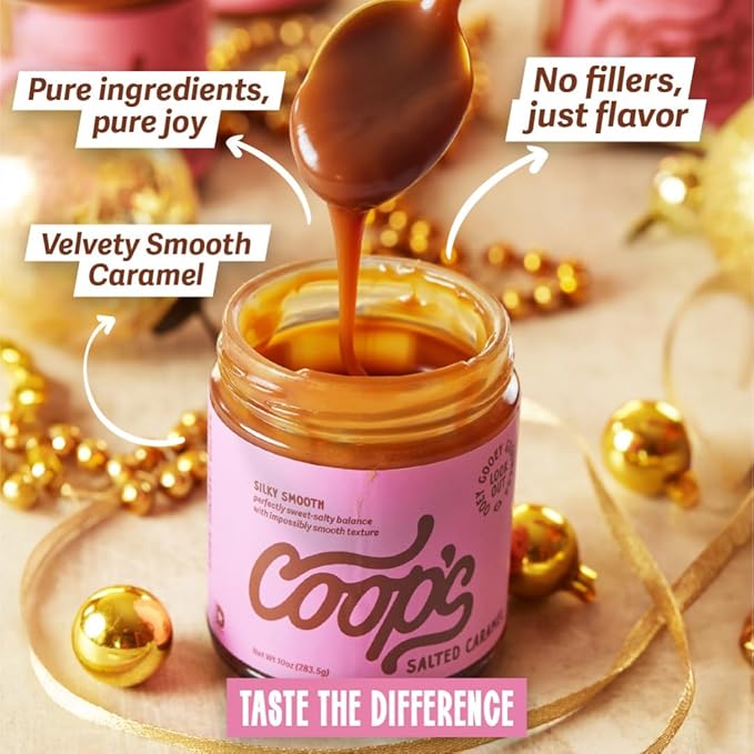 Coop's Salted Caramel Sauce: Rich and Buttery, Gourmet, All Natural, Handcrafted, Gluten Free, Non-GMO, Ice Cream Toppings, Desserts, 2-Pack, 10 Ounce Each