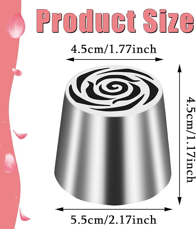 Extra Large Russian Piping Tip Stainless Steel Rose Floral Piping Nozzle Icing Piping Kit for Cake Decorating Flower Frosting Piping Pastry Cupcakes Cakes Cookies Desserts Baking Tool