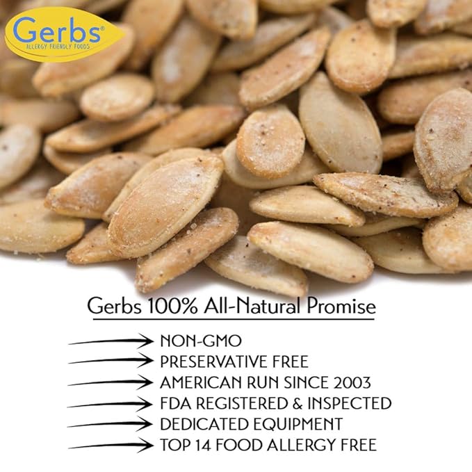 Gerbs Toasted Onion & Garlic Whole Pumpkin Seeds 2 lbs. | Small Batch Roasted, In-Shell, Resealable Bag | Bold & Savory Crunch | Top 14 Allergen-Free