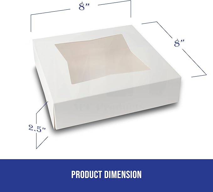 MT Products White Cookie Box 8" x 8" x 2.5" - Auto Pop-Up Bakery Boxes with Window (Pack of 15) - Made in USA
