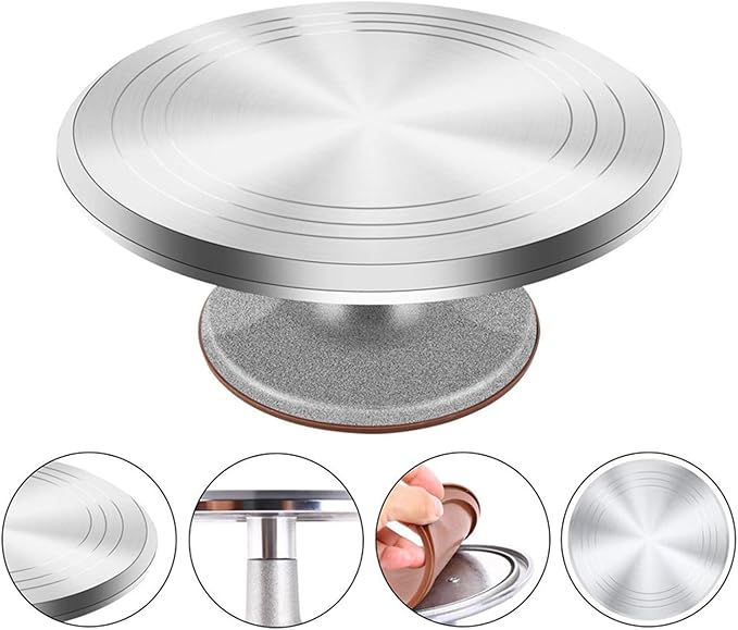 Rotating Cake Turntable, 14" Aluminum Revolving Cake Stand, Cake Spinner Display Tray Plate Tools Accessories for Baking Cupcakes, Pastries and Cake Decorations