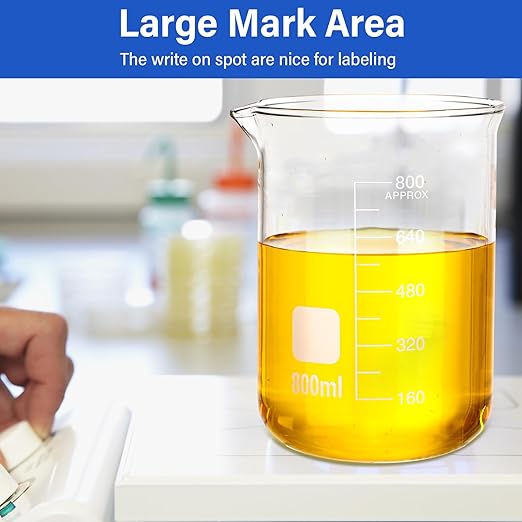 8 Pcs 800 ml Glass Lab Beaker 3.3 Borosilicate Glass Measuring Cup with Spout Low Form Glassware for Laboratories Classrooms or Home Use