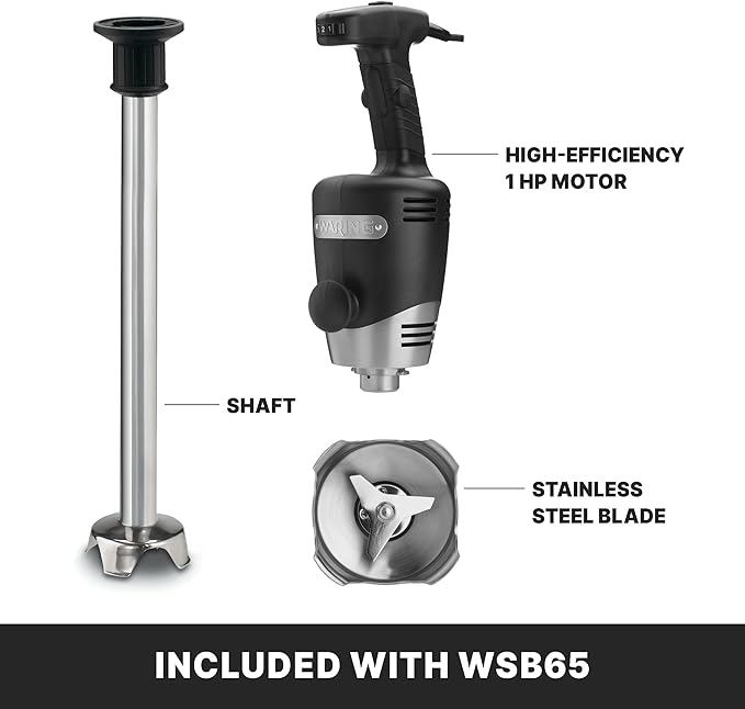 Waring Commercial Big Stix Heavy Duty Stick Immersion Hand Held Blender, 14" Removable Shaft, 1 HP, 700 Watt, Variable Speed, Professional Restaurant Kitchen Grade, 50 Gal Capacity, 120V, 5-15P WSB65, 18 Inch Shaft | 235 Gallon Capacity