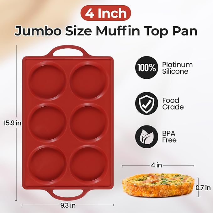 CAKETIME Jumbo Muffin Top Pan, 4 Inch Metal Frame Round Egg Baking Pan for Oven English Muffins, Whoopie Pies, Corn Bread, Egg Bites, Breakfast Sandwiches Tarts 3 Pack Brown