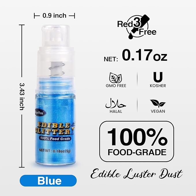 Blue Edible Glitter Spray 5g, Shimmer Edible Glitter for Cocktails, Food Grade Luster Dust for Beverages & Cake Decorating, Drinks, Baking, Chocolate