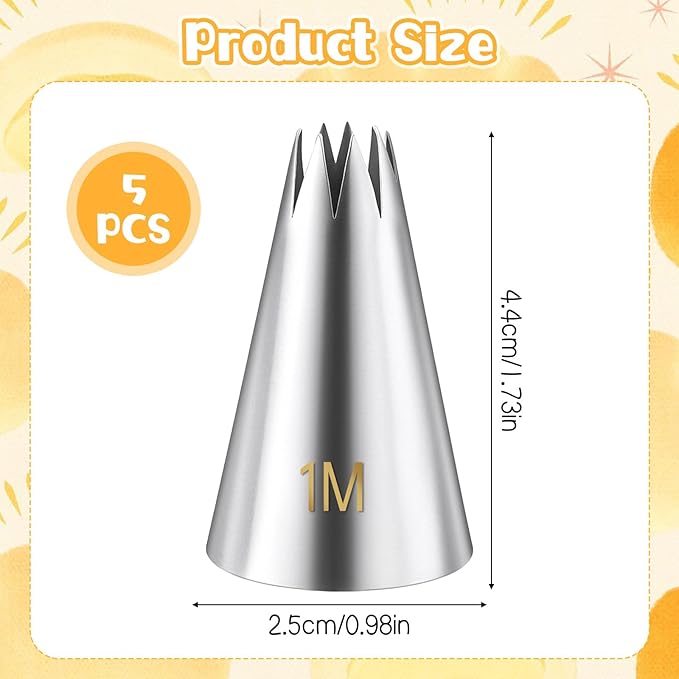 1m Piping Tips, 5 Pcs Stainless Steel Cake Tips Piping Kit Icing Tip Frosting Tip Cookie Decorating Supplies for Decorating Frosting Pastry Diy Cream Cupcakes Cookies(Sliver)