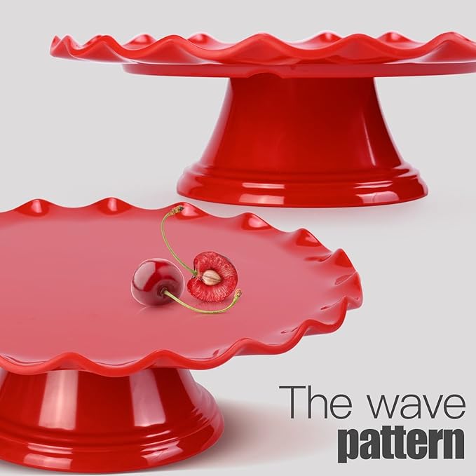 10.8 Inch Floral Border Cake Stand, Melamine Display Stand,Cupcake Stand for Birthday Parties, Weddings, Baby Shower,Anniversary and Other Events, Red
