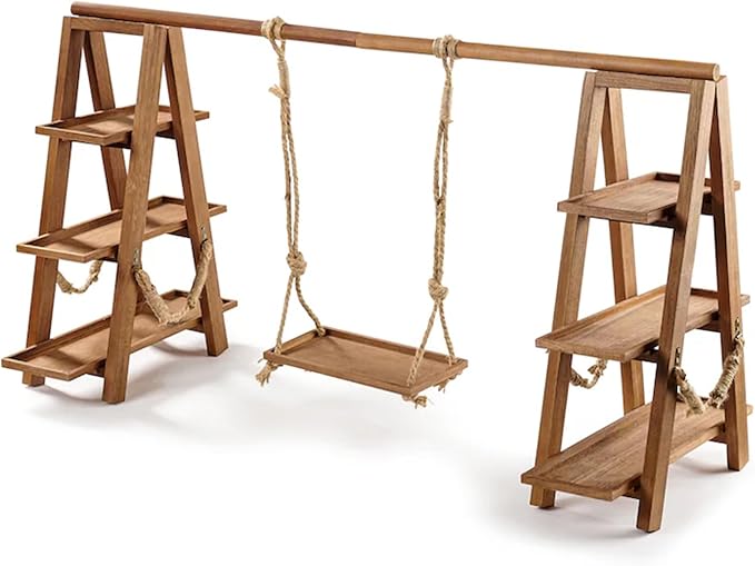 3 Tier Cupcake Stand - Wooden Display Stand for Desserts, Fruits, Nuts, Cheese - Removable Trays and Foldable Stand - Perfect for Parties and Events - Rustic and Unique Wooden Serving Tray