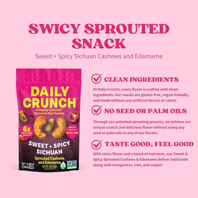 Daily Crunch, Zero Seed Oils, Gluten Free, 4oz (2 Pack, Sweet + Spicy Sichuan Cashews)
