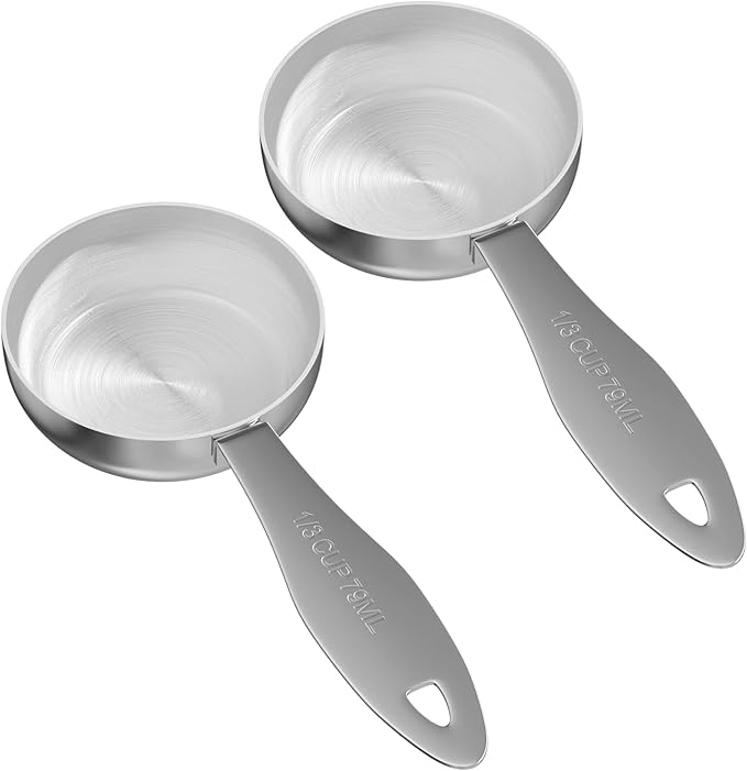 2PCS 1/3Cup(79ml) Stainless Steel Measuring Cup, Heavy-duty Single Metal Scoop for Wet and Dry Ingredients, Great Kitchen Gadgets for Cooking