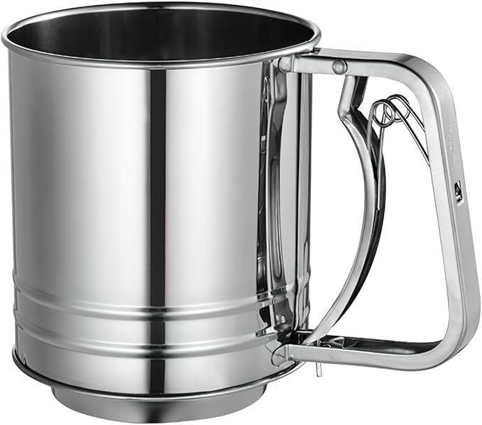 Flour Sifter for Baking, 304 Stainless Steel 3 Cup Flour Sieve Fine Mesh Screen Powder Sifters for Quick Sifting, Double-layer Squeeze Baking Sifters for Cooking Baking Kitchen Sugar Utensil DIY Tool