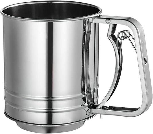 Flour Sifter for Baking, 304 Stainless Steel 3 Cup Flour Sieve Fine Mesh Screen Powder Sifters for Quick Sifting, Double-layer Squeeze Baking Sifters for Cooking Baking Kitchen Sugar Utensil DIY Tool