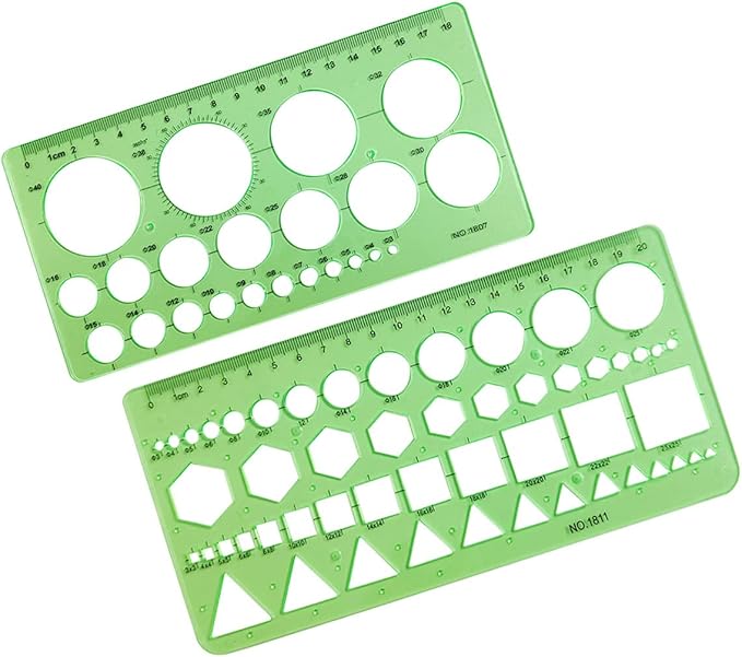 Circle Templates Geometric Drawings Drafting Stencils Measuring Tools Artist Design Drawing Aid Tool Geometry Ruler, 2 Pack