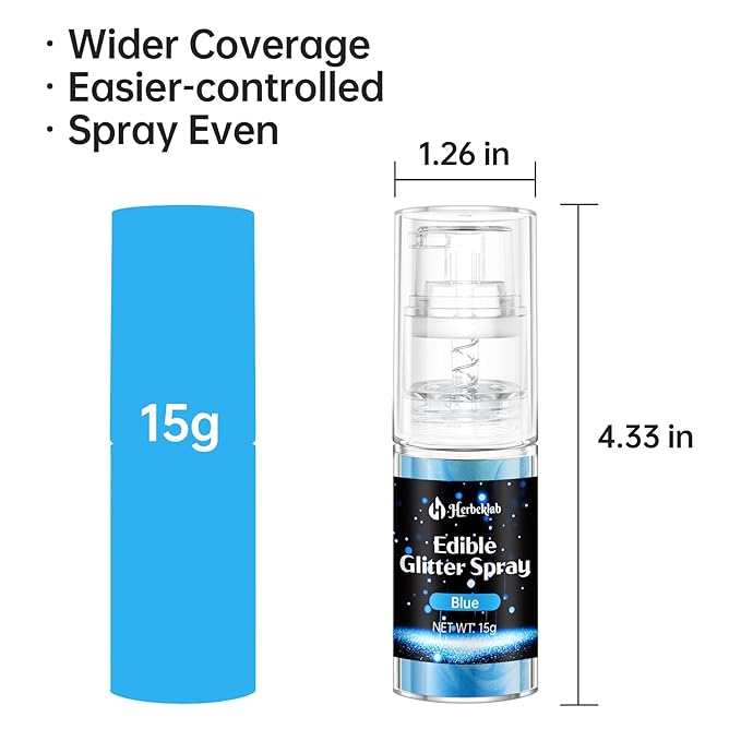 Blue Edible Glitter Spray - 15g Food Grade Blue Luster Dust Shimmer Powder Spray for Cakes, Cookies, Chocolate, Strawberries, Drinks & Cocktails