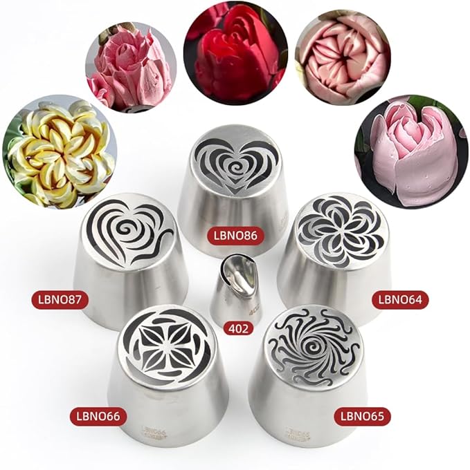 5 Pieces Stainless Steel XXL Russian Icing Nozzle Kit with 1 Ruffle Tip & 1 Clean Brush,Cake Decorating Frosting Piping Tip,Pastry Baking Tools