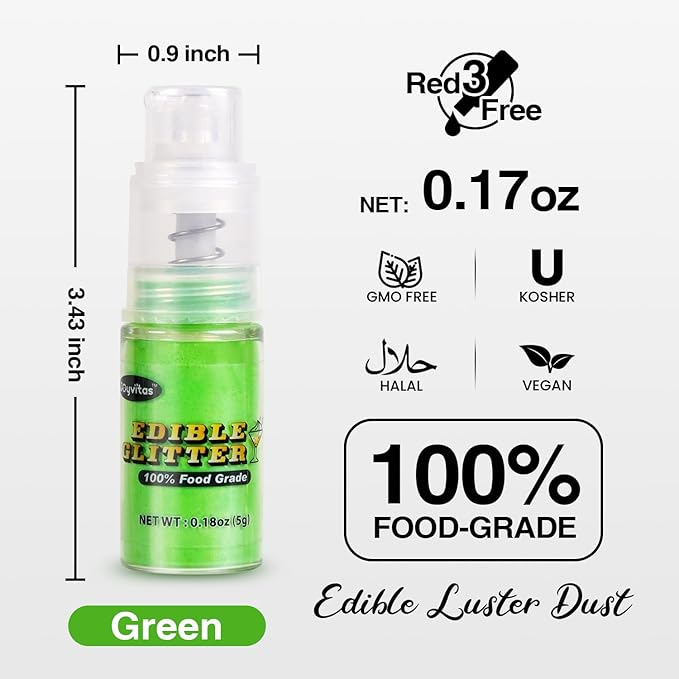 Green Edible Glitter Spray 5g, Shimmer Edible Glitter for Cocktails, Food Grade Luster Dust for Beverages & Cake Decorating, Drinks, Baking, Chocolate