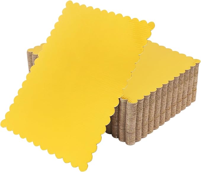 50 Pcs Gold Cake Boards, 14 x 10 Inch Rectangular Cardboard Cake Base, Scalloped Edges, Disposable Paper Cake Board for Elegant Dessert Presentation & Versatile Use