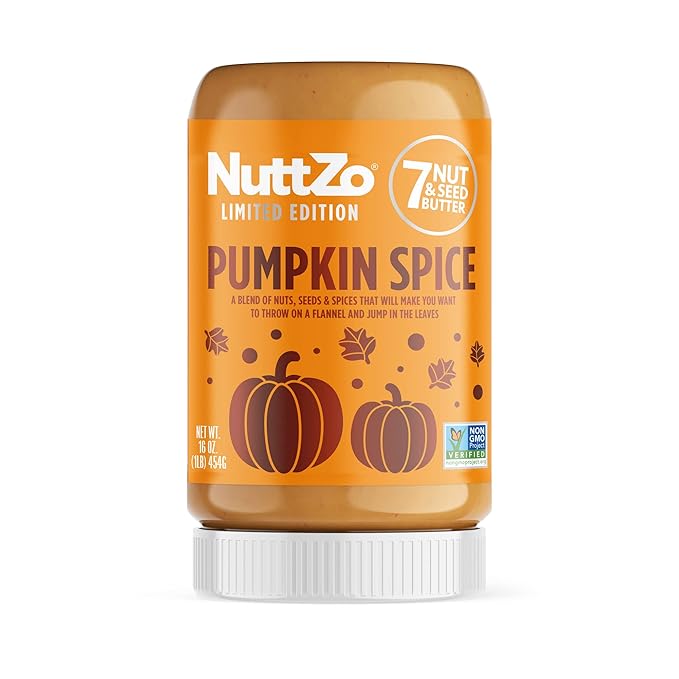 NuttZo Pumpkin Spice Power Fuel 7 Nuts and Seeds Butter, Seasonal Edition, Made with Cashews, Almonds, Brazil Nuts, Flax Seeds, Chia Seeds, Pumpkin Seeds, and Hazelnuts, 5g Protein, 16 oz Jar