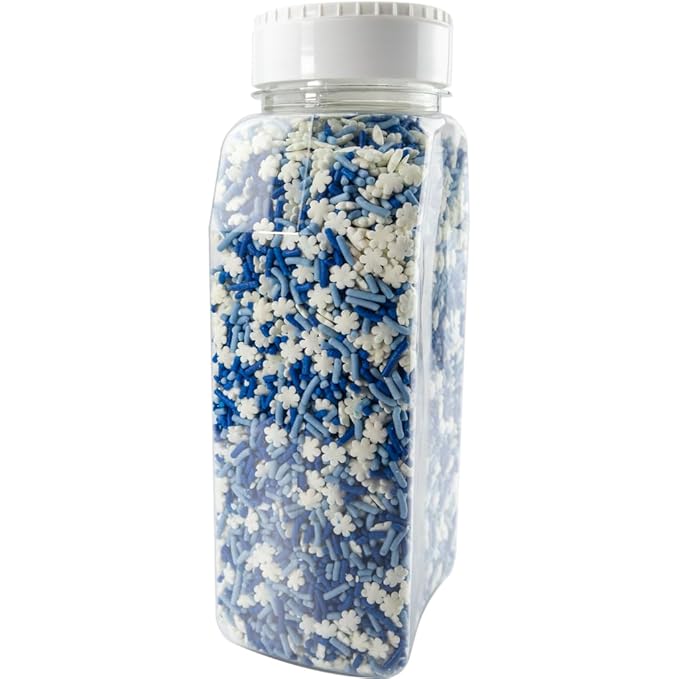Cake Mate Frozen Christmas Snowflakes Dessert Sprinkles, Blue and White, Easy Pour Lid - Edible Cake Decorating and Baking Sprinkles for Cookies, Cupcakes, and Ice Cream Toppings - 26oz (fusion)