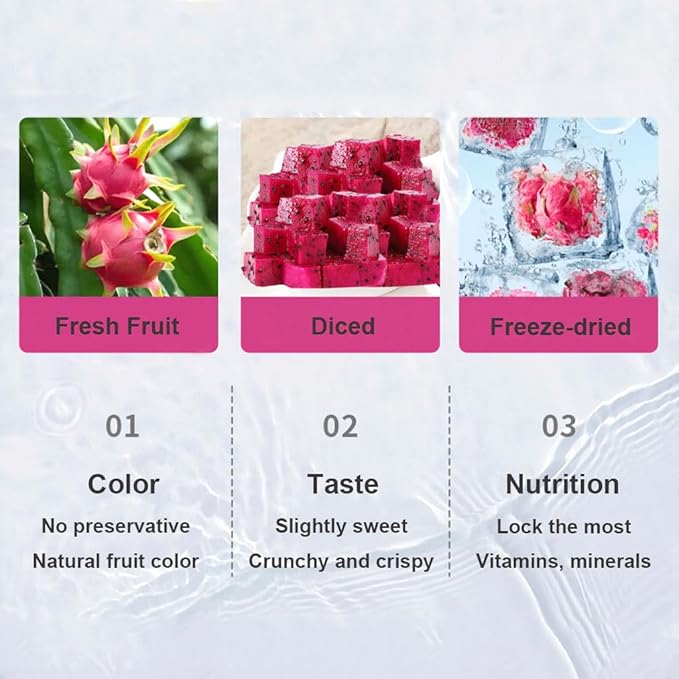 Mkostlich Freeze-dried Dragon Fruit, 200g/2x3.52oz Dragon Fruit Snacks with 1 Ingredients, No Sugar Added, Dragonfruits Cube for Drink, Baking, Breakfast Cereal