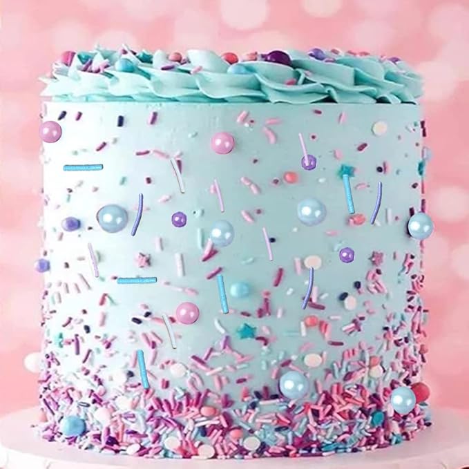 LEBERY 8.4 Oz Pastel Sprinkles, White Pink Purple Blue Sprinkles, Edible Cake Cupcake Sprinkle Edible Cake Pearls for Cake Decorating Mermaid Sprinkle Jimmies Mix for Baking Cookie Decoration