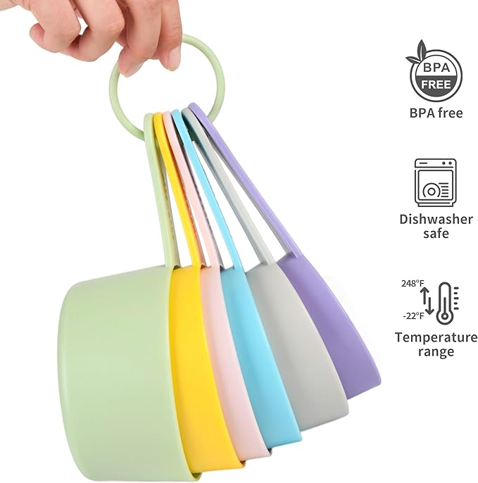 Smithcraft Measuring Cups Set 6, Colorful Plastic Measuring Cup Set, Big Size Metric & US Measure Cups, Cute Dry Measurement Cups for Kitchen & Baking, Cooking Measure Cup with 3/4 & 2 Cup