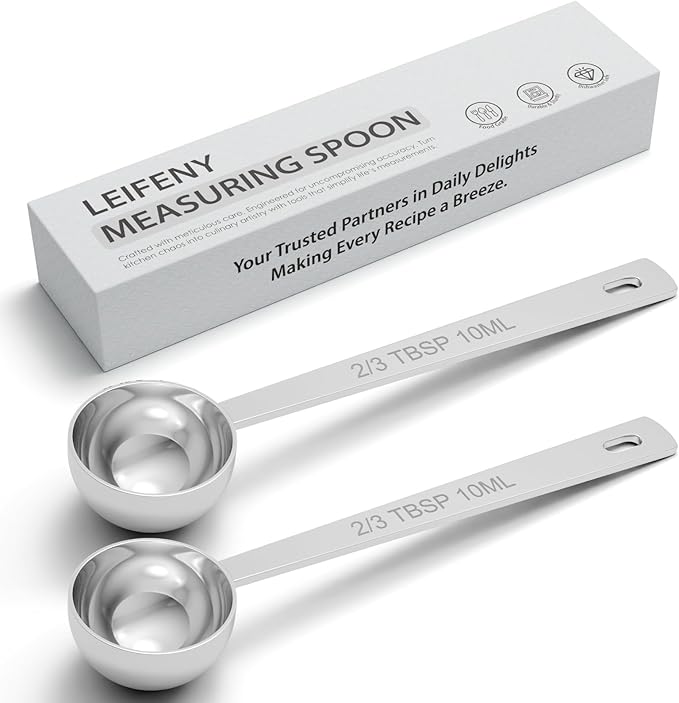 2PCS 2/3TBSP(2TSP, 10ML) 18/8 Stainless Steel Measuring Spoon, Metal Measure Scoop for Dry and Liquid Spices, Must-have for Kitchen