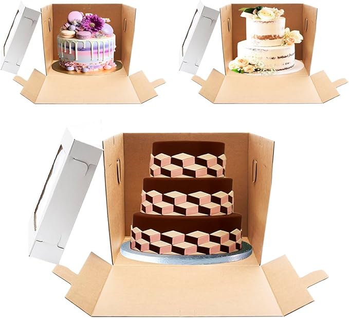 JJO Tall Cake Boxes for Tier Cakes, 14x14x12 Inches 4 Pack,White Bakery Boxes with Window,Disposable Cake Containers, Sturdy Wedding Tall Cake Carrier, Layer Cake Carrier