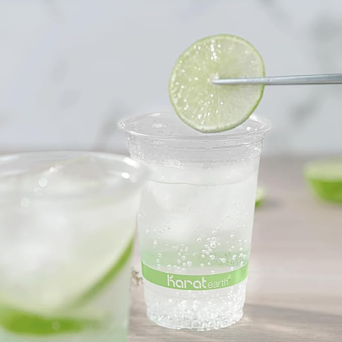 KARAT EARTH [1,000 ct - 10 oz Compostable PLA Plastic Cups, BPI Certified Disposable Renewable Small Cups for Water, Tasting and More | Green Line