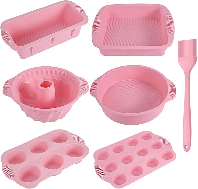Nonstick Silicone Bakeware Set, 7in1 Baking Cake Pan, BPA Free Heat Resistant Bakeware Suppliers Tools Kit for Muffin Loaf Bread Pizza Cheesecake Cupcake