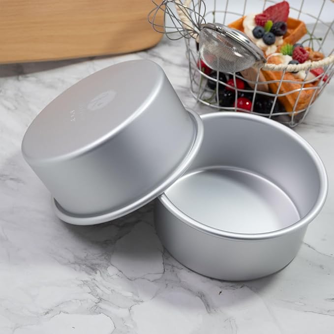 Aluminum smash cake 6×3 inch round Cake Pans Set of 2,anodized aluminum cake pans,layer cake pan, baking pan For birthday cake, party Silver (6×3 round Cake Pan,Set of 2)