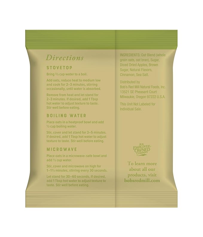 Bob's Red Mill Instant Oatmeal Packets, Apple & Cinnamon, 6 Packets Total, Non-GMO, Gluten Free, Whole Grain