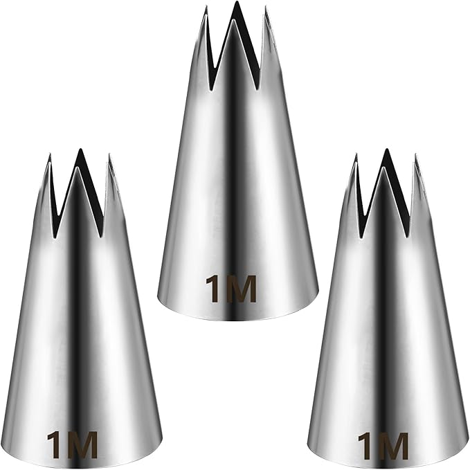 3PCS 1m Piping Tips Icing, Silver Open Star Tips, Stainless Steel Cake Decorating Tips,For Cake Decorating, Seamless Piping Nozzles, Cupcakes, Cake and Decorating