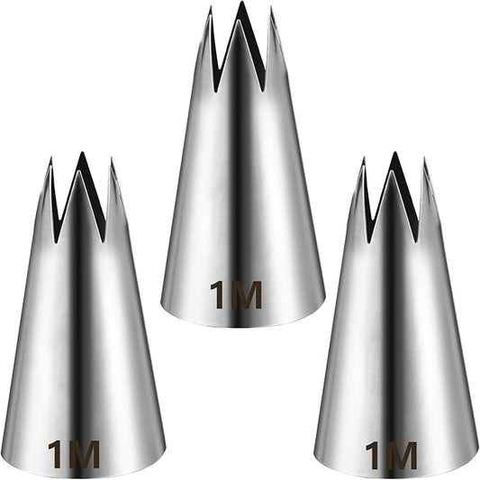3PCS 1m Piping Tips Icing, Silver Open Star Tips, Stainless Steel Cake Decorating Tips,For Cake Decorating, Seamless Piping Nozzles, Cupcakes, Cake and Decorating