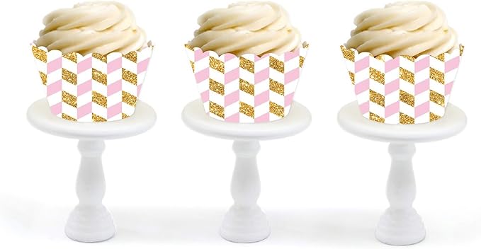 Andaz Press Party Cupcake Wrapper Decorations, Pink and Gold Glitter Houndstooth, 24-Pack, Theme Colored Bulk Cake Supplies, Girl Baby Shower 1st Birthday