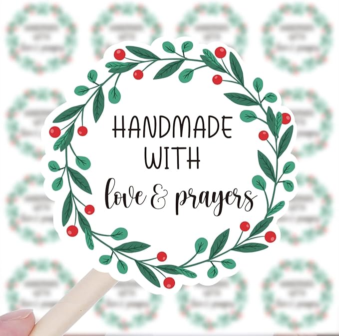 Wailozco 240 PCS Handmade with Love Prayers Stickers,Cute Small Business Envelopes Stickers for Business Packages/Handmade Goods/Bags ,Christmas Theme Small Shop Business Stickers for Envelopes Seals