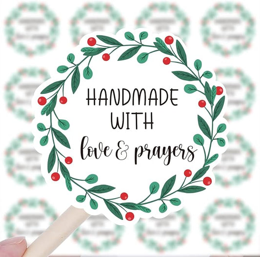 Wailozco 240 PCS Handmade with Love Prayers Stickers,Cute Small Business Envelopes Stickers for Business Packages/Handmade Goods/Bags ,Christmas Theme Small Shop Business Stickers for Envelopes Seals