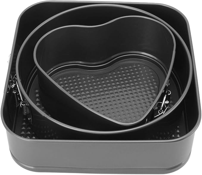 Springform Cake Mold Set, 3Pcs Steel Double Layer Cheesecake Mold, Round Heart Square Shape Cake Mold for Pizza Smash Mousse(20/22/24)