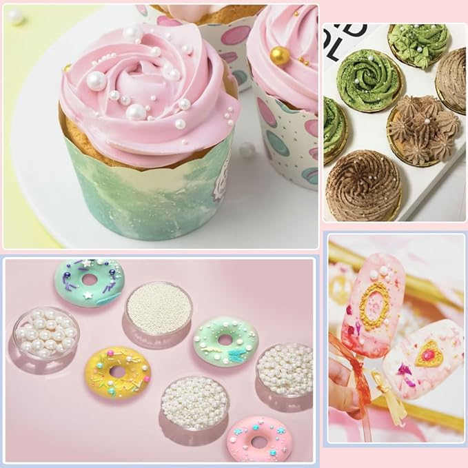 Mkostlich Pearl Sprinkles Mix-sized, 1.1Lb/500g White Edible Pearls for Cake Decorating, Sugar Pearls, Cupcake Sprinkles