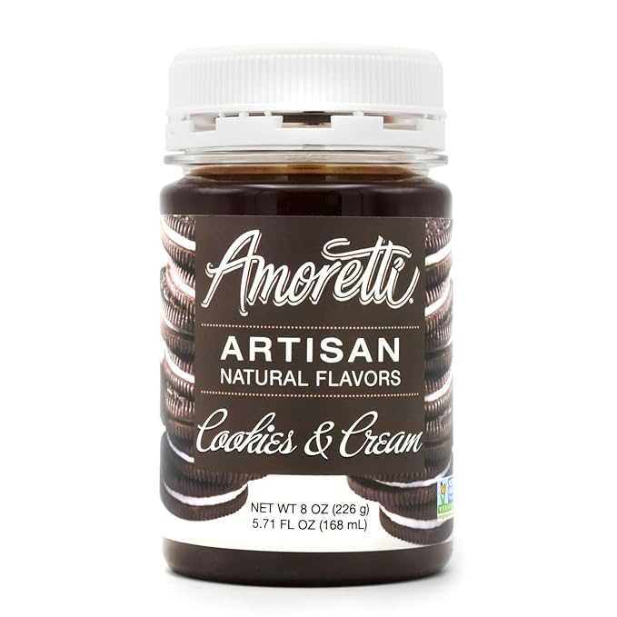Amoretti - Natural Cookies & Cream Artisan Flavor Paste, 8 oz, Perfect For Ice Cream, Beverages, Cakes, and more, Preservative Free, Vegan, Gluten Free, No Artificial Sweeteners, Highly Concentrated