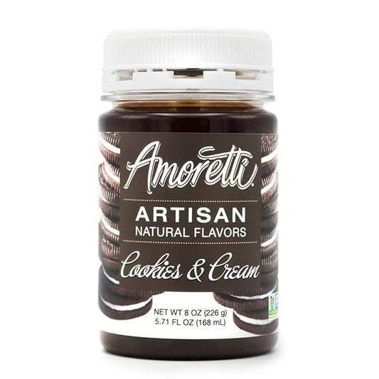 Amoretti - Natural Cookies & Cream Artisan Flavor Paste, 8 oz, Perfect For Ice Cream, Beverages, Cakes, and more, Preservative Free, Vegan, Gluten Free, No Artificial Sweeteners, Highly Concentrated