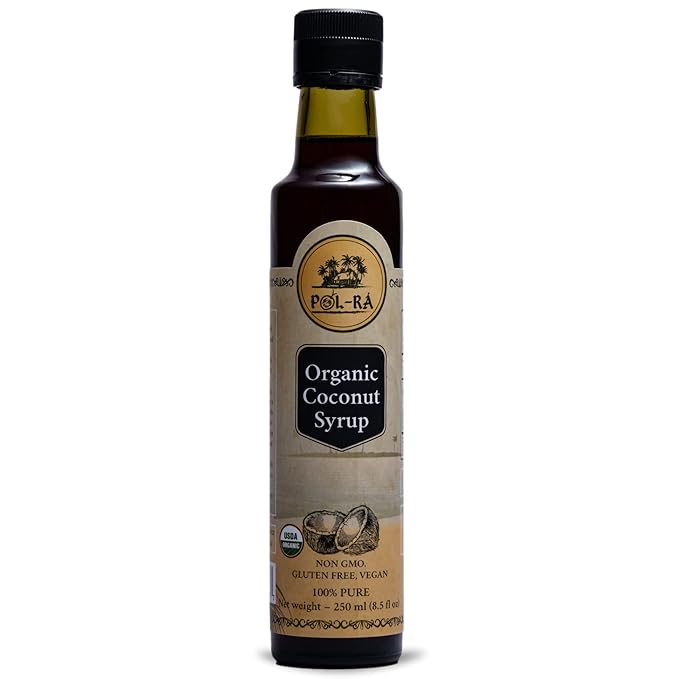 P L-RA Organic Pure Coconut Syrup for Waffles, Pancakes, Coffee & Desserts - Creamy Tropical Flavored - Natural Flavor Drink Mix - Gluten Free - Soy & Sodium Free - Kosher - 8.5 oz - Pack of 1