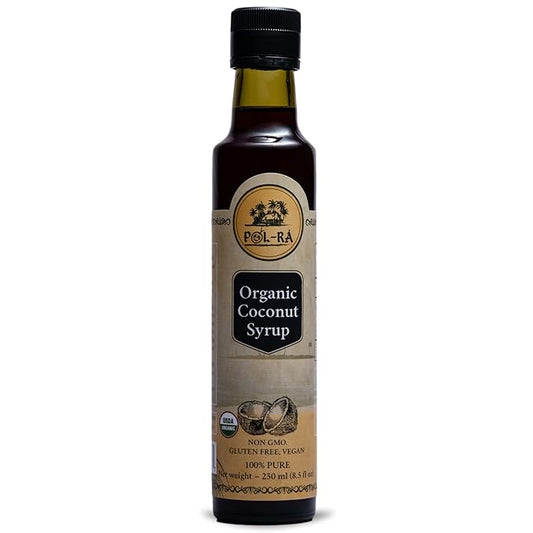P L-RA Organic Pure Coconut Syrup for Waffles, Pancakes, Coffee & Desserts - Creamy Tropical Flavored - Natural Flavor Drink Mix - Gluten Free - Soy & Sodium Free - Kosher - 8.5 oz - Pack of 1