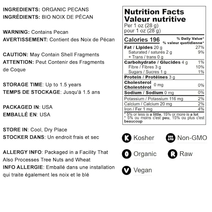 Food to Live Organic Pecan Pieces, 6 Pounds – Raw, Chopped Pecans, Non-GMO, Unsalted, Unroasted, Kosher, Shelled, Vegan, Keto, Sirtfood, Bulk. Good Source of Iron, and Calcium. Best for Baking.
