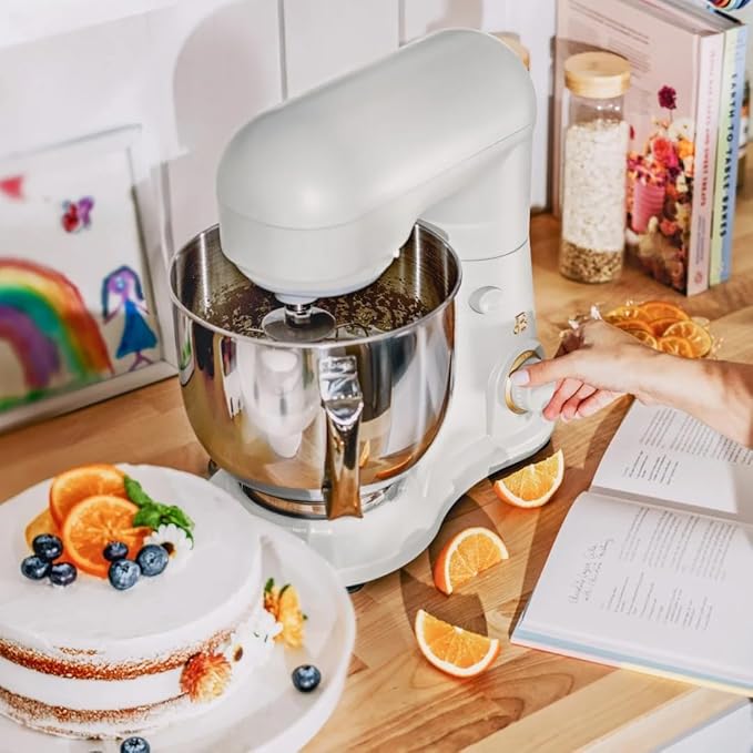 Beautiful 5.3 QT Stand Mixer w/Tilt-Head Design, Stainless Bowl, 300-Watt Power, 12-Speed Control, Includes Beater, Dough Hook, Whisk, Splash Shield (White Icing)