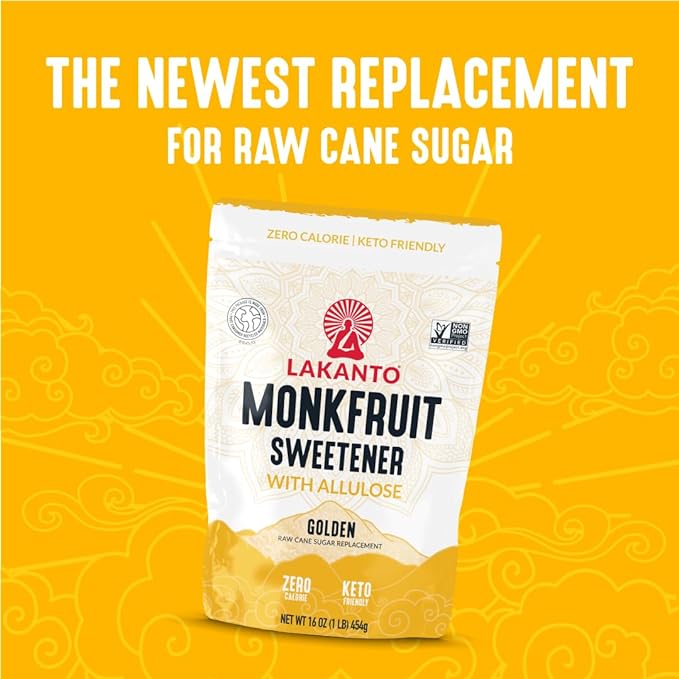 Lakanto Golden Monk Fruit Sweetener with Allulose - Raw Cane Sugar Substitute, Coffee, Tea, Baking, Erythritol Free, Gluten Free, Vegan, Keto Friendly, Sugar Replacement (Golden - 1 lb)