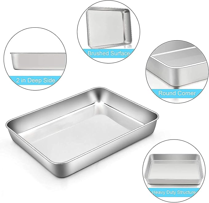 Sheet Pan,Cookie Sheet,Heavy Duty Stainless Steel Baking Toaster Oven Jelly Roll Deep Edge,Superior Mirror Finish, Dishwasher Safe (7.9 * 9.85 * 2 inches)