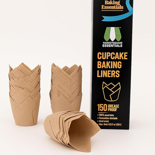 150pcs Beige, Greece Proof Tulip Cup Cake Liner For Baking Cups Parchment Paper Tulip Muffin Liners Cupcake Party Wrapper (Beige)