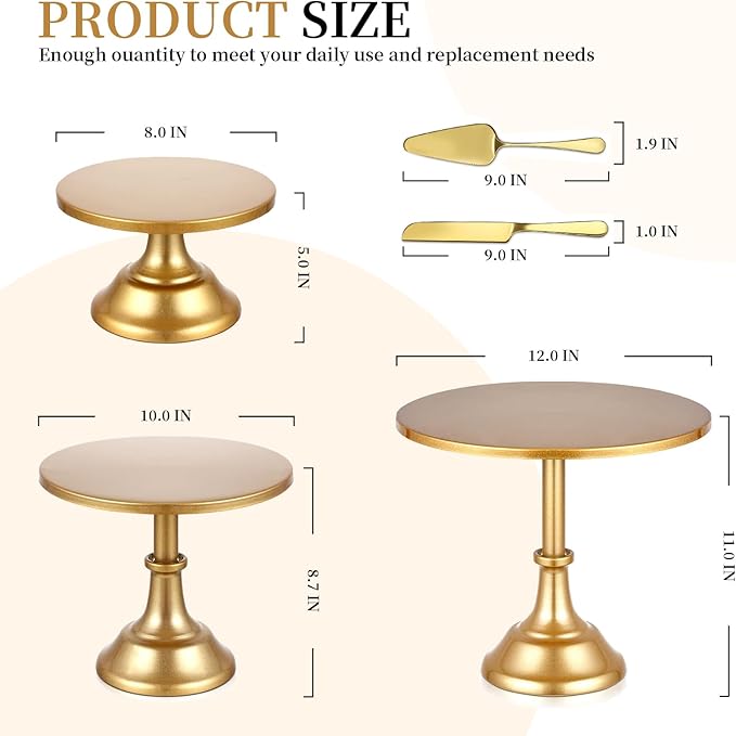 5 PCS Gold Cake Stand Set with Gold Pedestal Cake Stand and Cake Cutter Pie Spatula, Dessert Table Display Set for Wedding, Party, Birthday, Baby Shower, Event Bridal Celebration