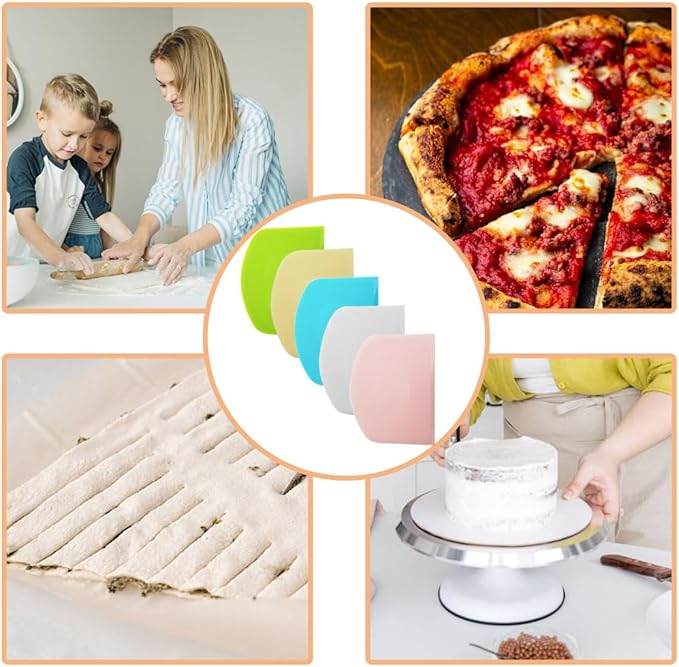 5 Pack Dough Scraper, Plastic Bench Scraper for Baking, Plastic Flexible Scrapers, Cake Baking Bench Scrapers Food-safe Plastic Dough Cutter for Bread Dough & Cake